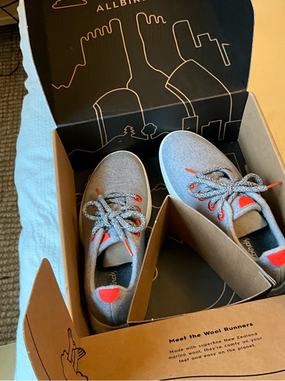 allbirds Women's Heather Gray Wool Sneakers with Orange Accents size 7